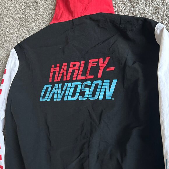 Harley-Davidson Colorblock Pullover Windbreaker Jacket Hooded With Graphics - Picture 2 of 13